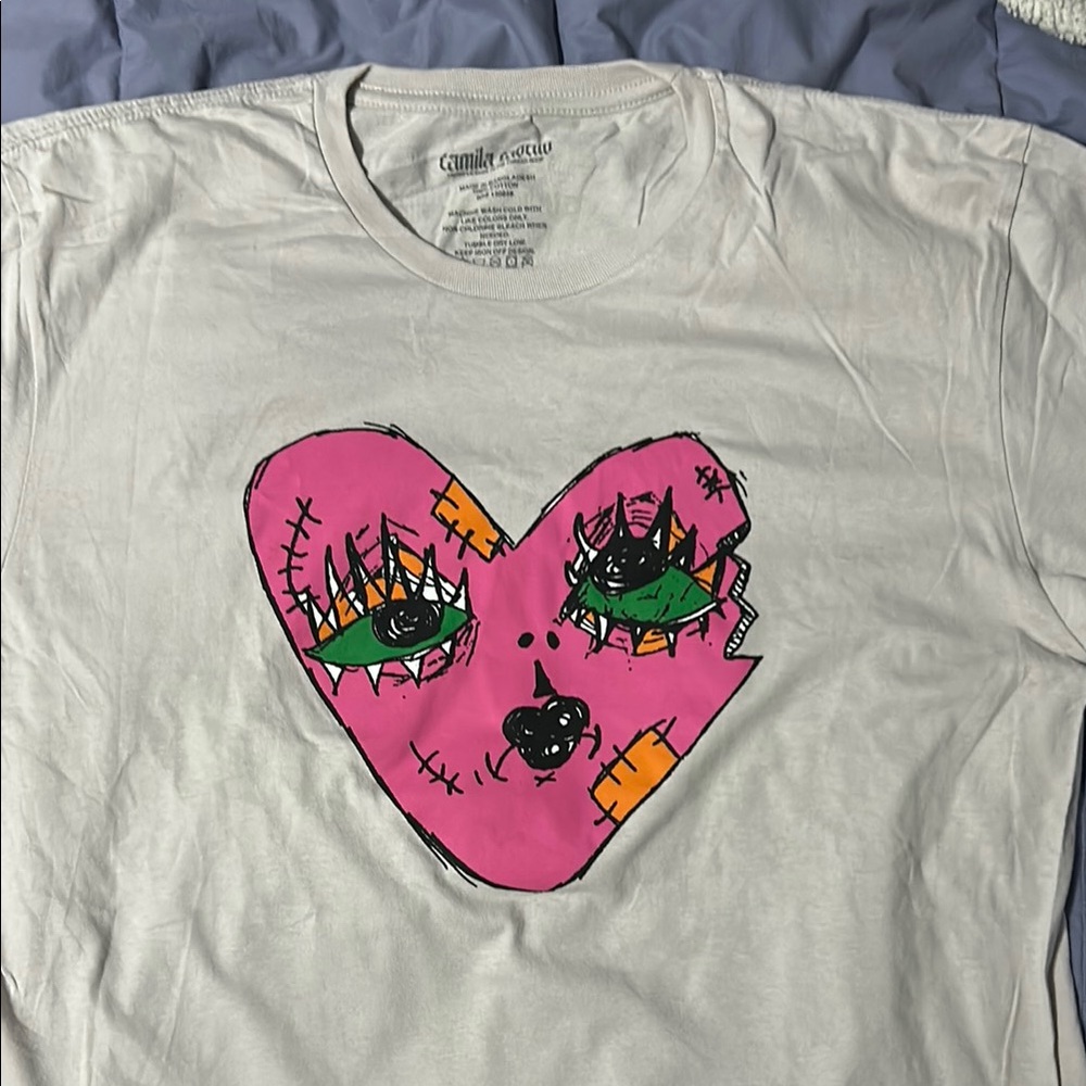 Camila Cabello White T-Shirt with Pink Heart Graphic